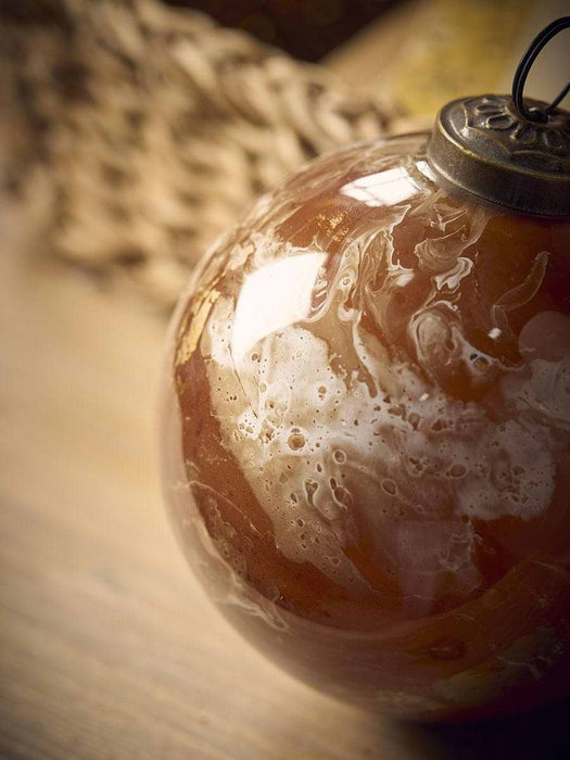 Three Beautiful Glass Marble Effect Baubles - Dark Brown