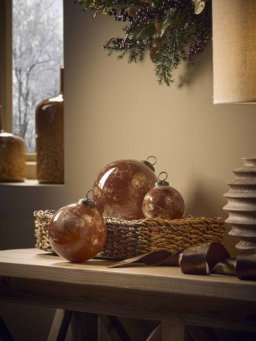 Three Beautiful Glass Marble Effect Baubles - Dark Brown