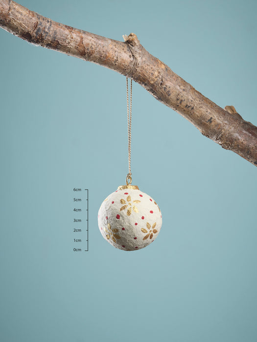 Four Handpainted Flower Paper Mache Baubles - White