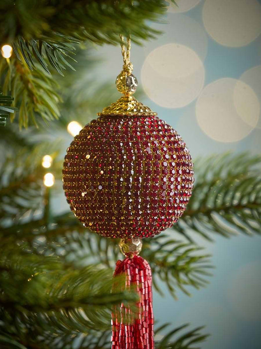 Three Red Beaded Tassels