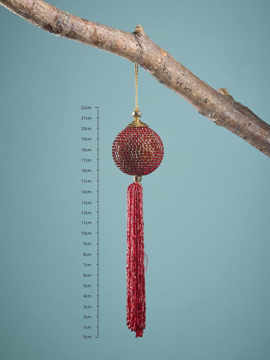 Three Red Beaded Tassels