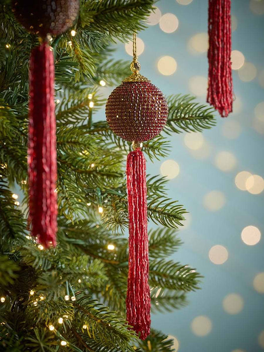 Three Red Beaded Tassels