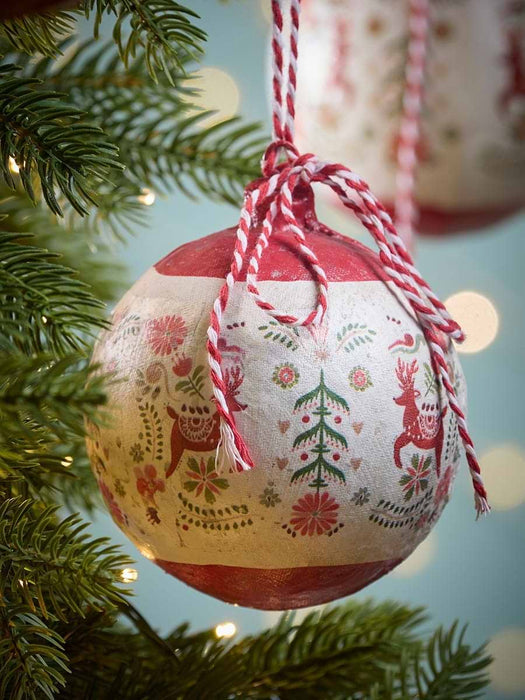 Four Rustic Noel Paper Mache Baubles