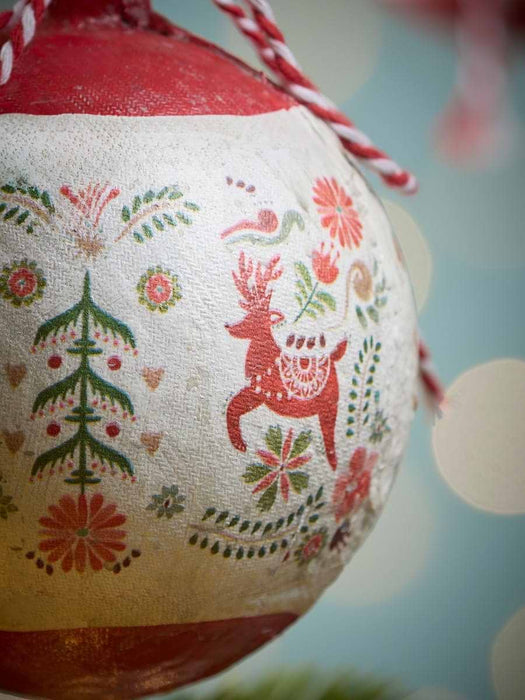 Four Rustic Noel Paper Mache Baubles