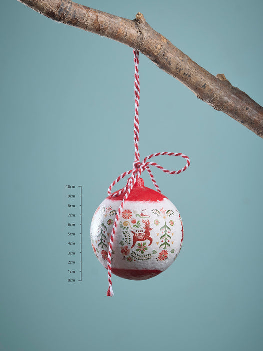 Four Rustic Noel Paper Mache Baubles