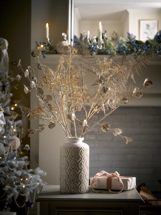 Three Champagne Glitter Mini Leaf Stems