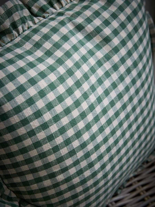 Gingham Ruffle Square Cushion -Green