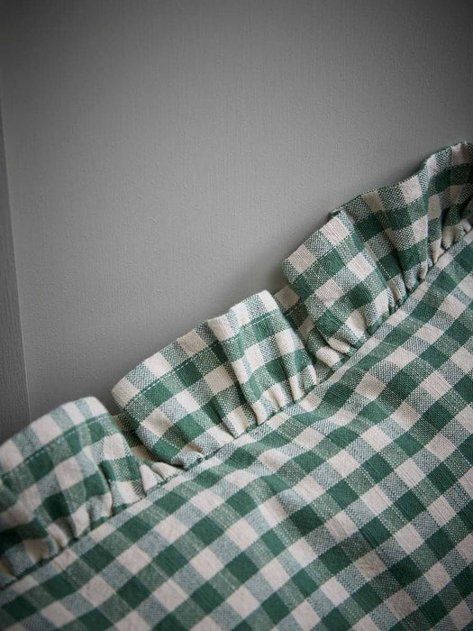 Gingham Ruffle Square Cushion -Green