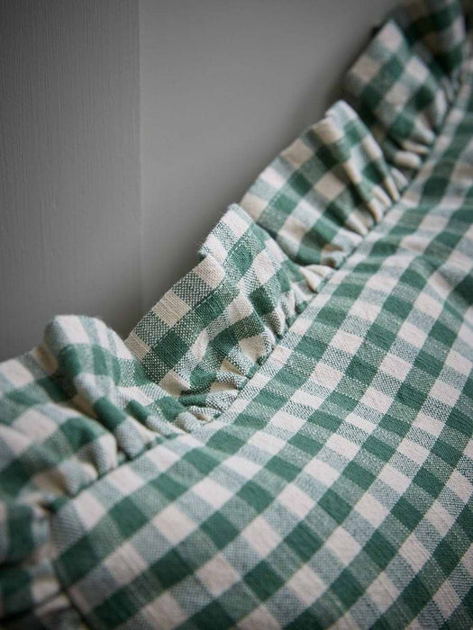 Gingham Ruffle Square Cushion -Green