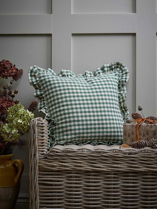 Gingham Ruffle Square Cushion -Green