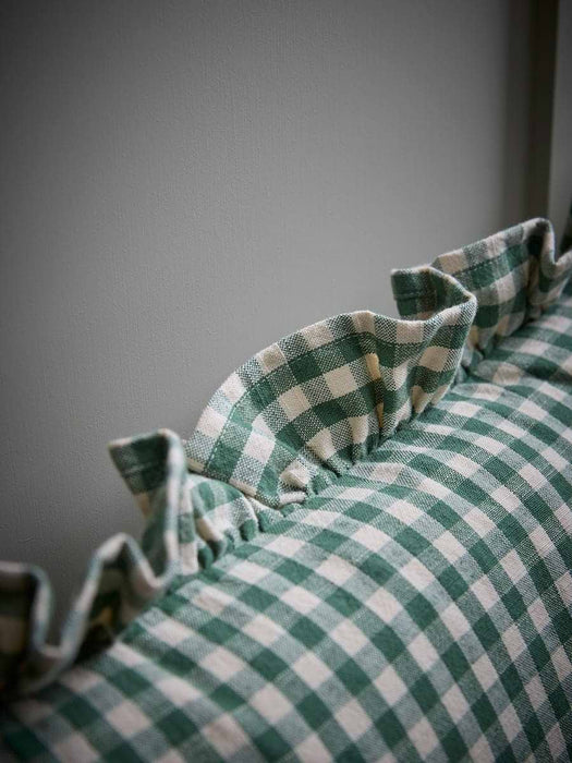 Gingham Ruffle Rectangle Cushion - Green