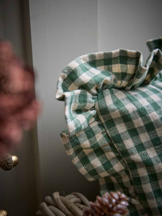 Gingham Ruffle Rectangle Cushion - Green