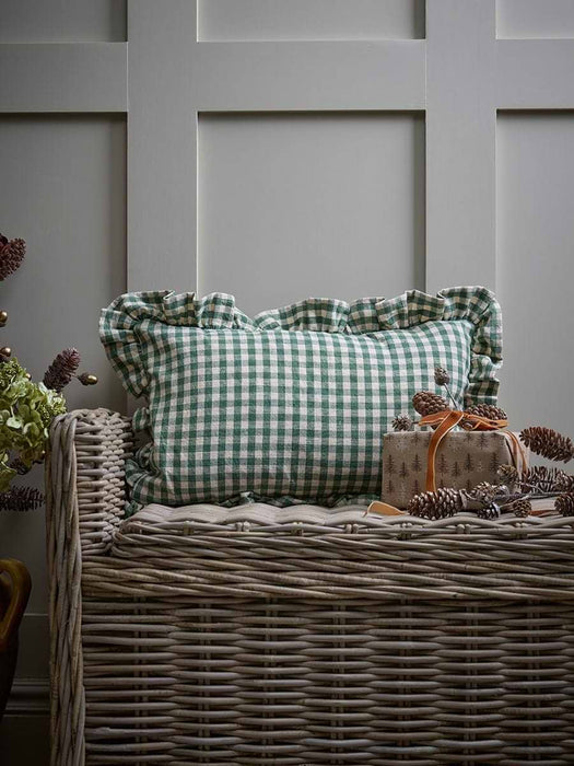 Gingham Ruffle Rectangle Cushion - Green