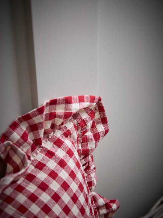 Gingham Ruffle Rectangle Cushion - Red