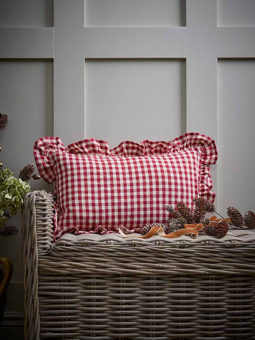Gingham Ruffle Rectangle Cushion - Red
