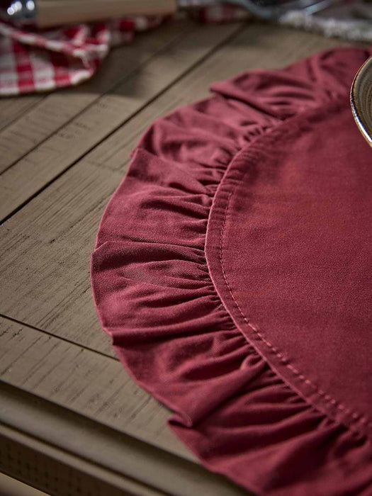 Four Ruffle Edge Placemats - Dark Red