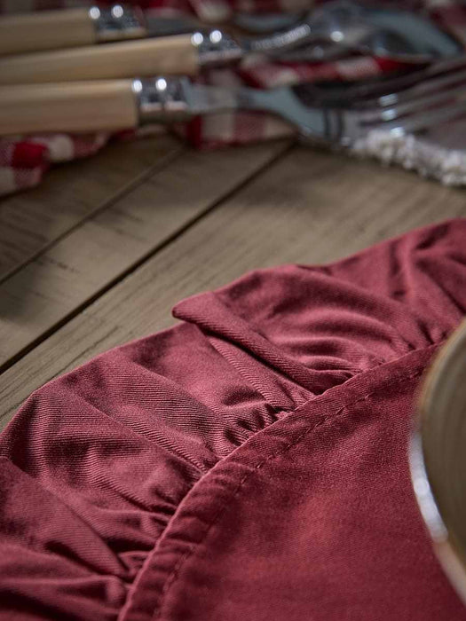Four Ruffle Edge Placemats - Dark Red