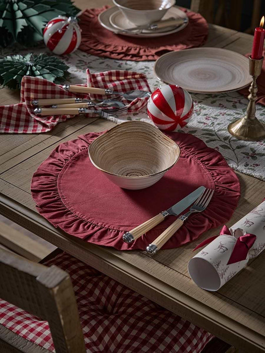 Four Ruffle Edge Placemats - Dark Red