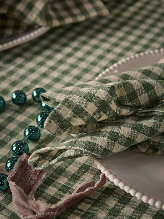 Four Cotton Gingham Napkins - Green