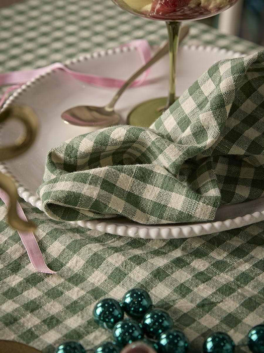Four Cotton Gingham Napkins - Green