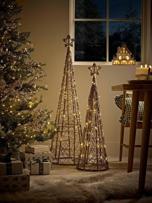 Cylindrical Wicker Cone LED Christmas Tree - Large