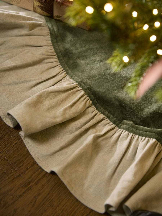 Contrast Ruffle Velvet Tree Skirt - Green