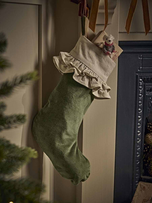 Velvet Ruffle Stocking - Green