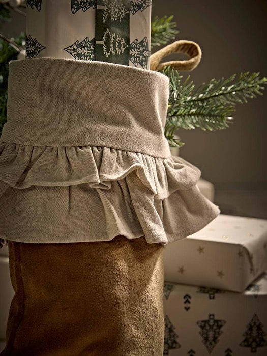 Velvet Ruffle Stocking - Nutmeg