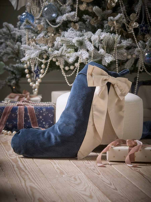 Bow Velvet Stocking - Midnight Blue