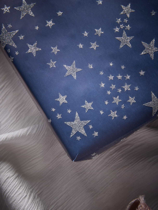 Navy Glittered Starburst Wrapping Paper - 5m