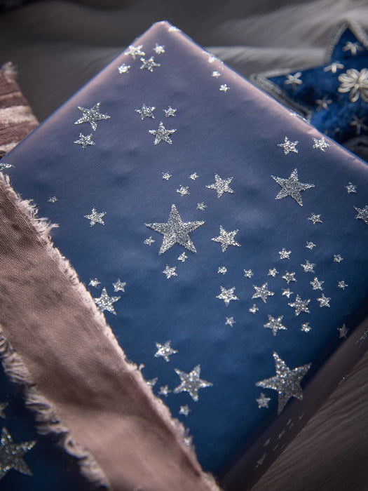 Navy Glittered Starburst Wrapping Paper - 5m