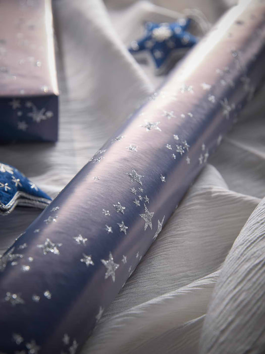 Navy Glittered Starburst Wrapping Paper - 5m