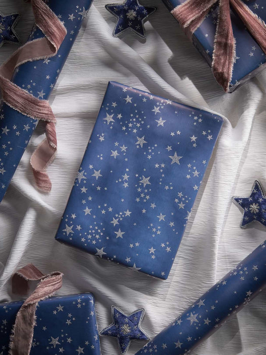 Navy Glittered Starburst Wrapping Paper