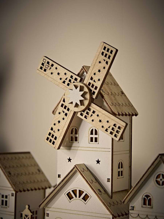 Windmill Lit Wooden Village