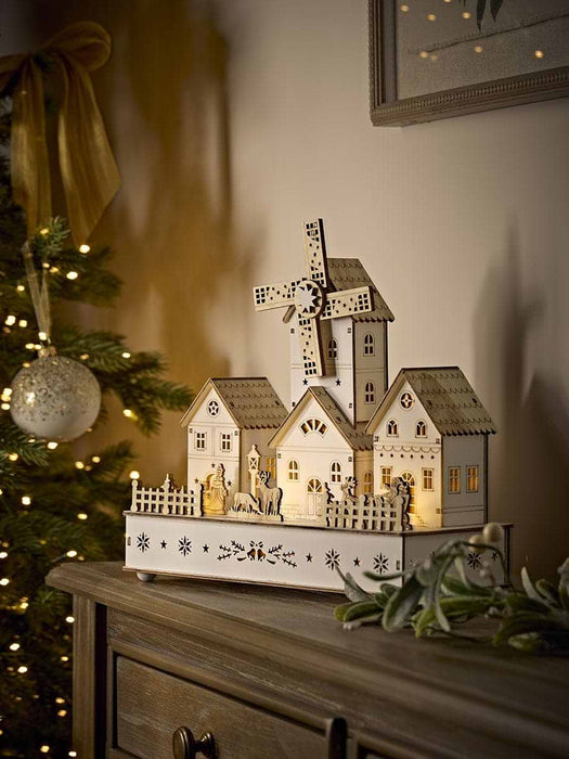 Windmill Lit Wooden Village