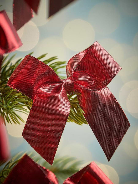 Fifty Metallic Tree Bows - Red