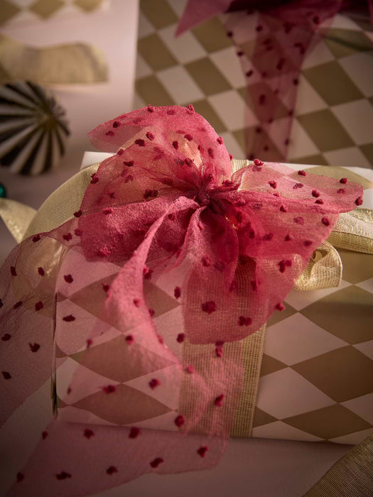 Twelve Snowball Textured Organza Tree Bows - Berry Red