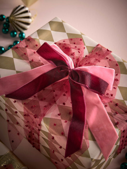 Twelve Snowball Textured Organza Tree Bows - Berry Red