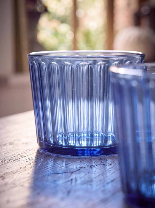 Four Blue Fluted Mini Tumblers