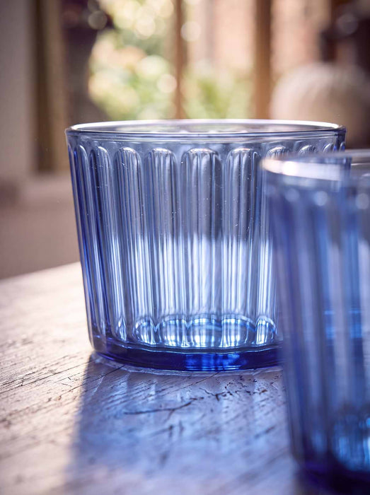 Four Blue Fluted Mini Tumblers