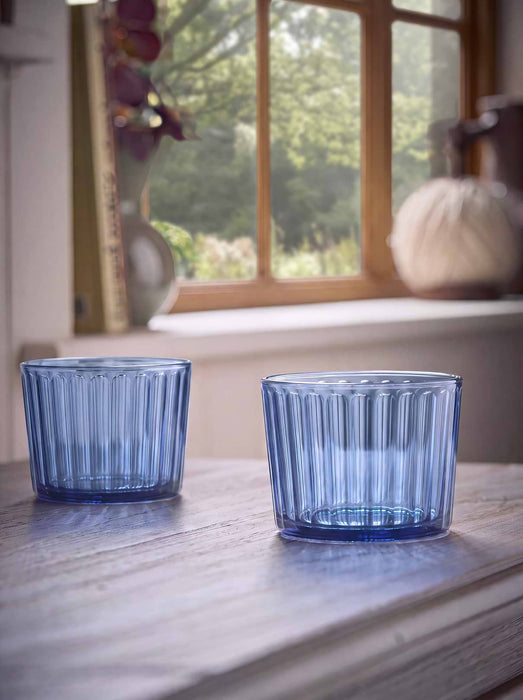 Four Blue Fluted Mini Tumblers
