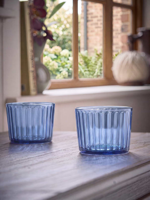 Four Blue Fluted Mini Tumblers