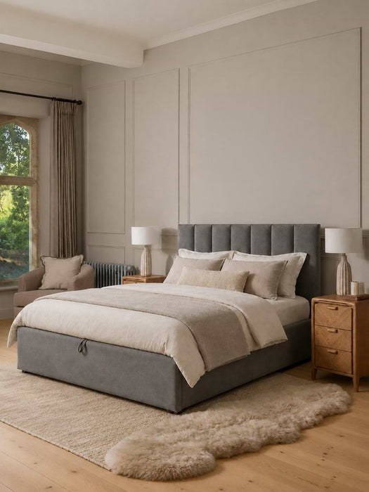 Ribbed Slate Grey Storage Bed - Super King
