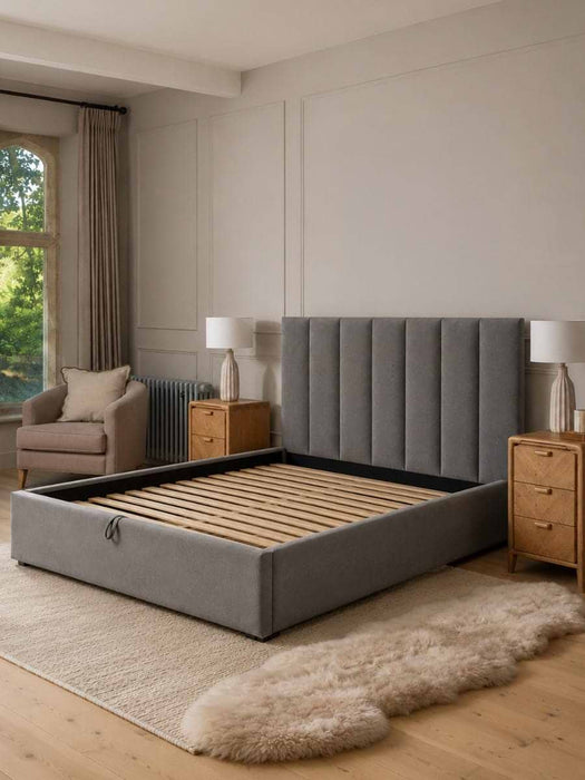 Ribbed Slate Grey Storage Bed - Double