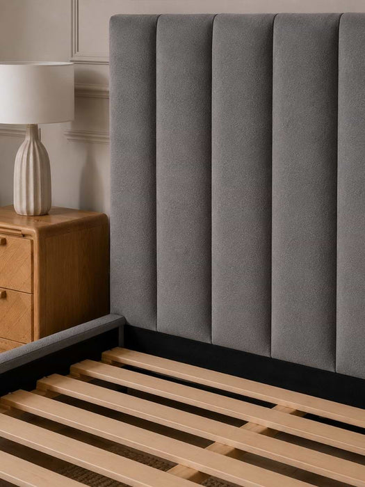 Ribbed Slate Grey Storage Bed - Double