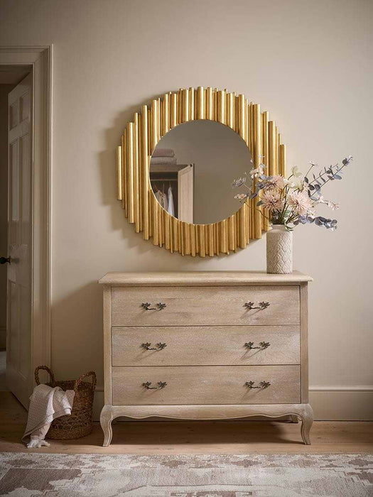 Gold Round Ribbed Mirror