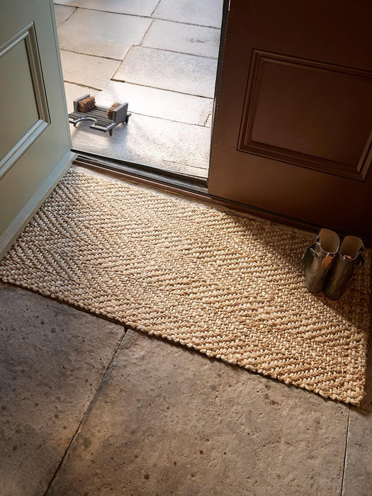 Natural & White Braided Jute Chevron Doormat - Double
