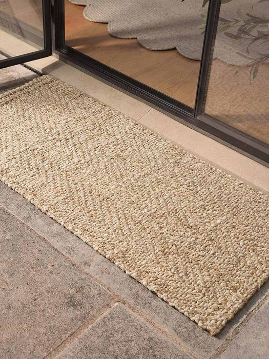 Natural & White Braided Jute Chevron Doormat - Double