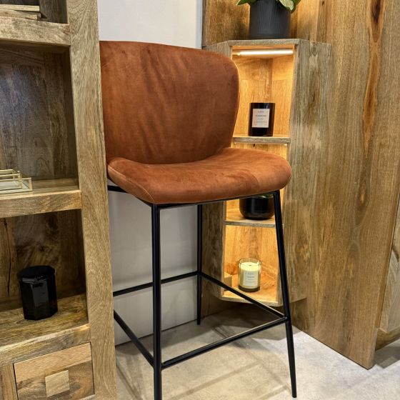Acre & Artisan Ex Display Orange Velvet Bar Stool