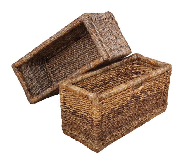 Acre & Artisan Set Of 2 Bookcase Rattan Baskets